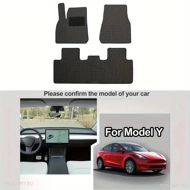 Tesla Model Y Custom PU Leather Floor Mats ( LEFT HAND DRIVE ) - TESLARY Tesla Shop Accessories Europe Nederlands Ireland Deutschland Espana Alicante France Italia