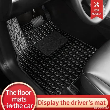 Tesla Model Y Custom PU Leather Floor Mats ( LEFT HAND DRIVE ) - TESLARY Tesla Shop Accessories Europe Nederlands Ireland Deutschland Espana Alicante France Italia