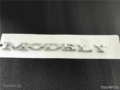 TESLA " MODEL Y " REAR LOGO EMBLEM IN CHROME & BLACK - TESLARY Tesla Shop Accessories Europe Nederlands Ireland Deutschland Espana Alicante France Italia