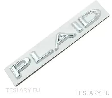 TESLA " PLAID " REAR LOGO EMBLEM IN CHROME & RED - TESLARY Tesla Shop Accessories Europe Nederlands Ireland Deutschland Espana Alicante France Italia