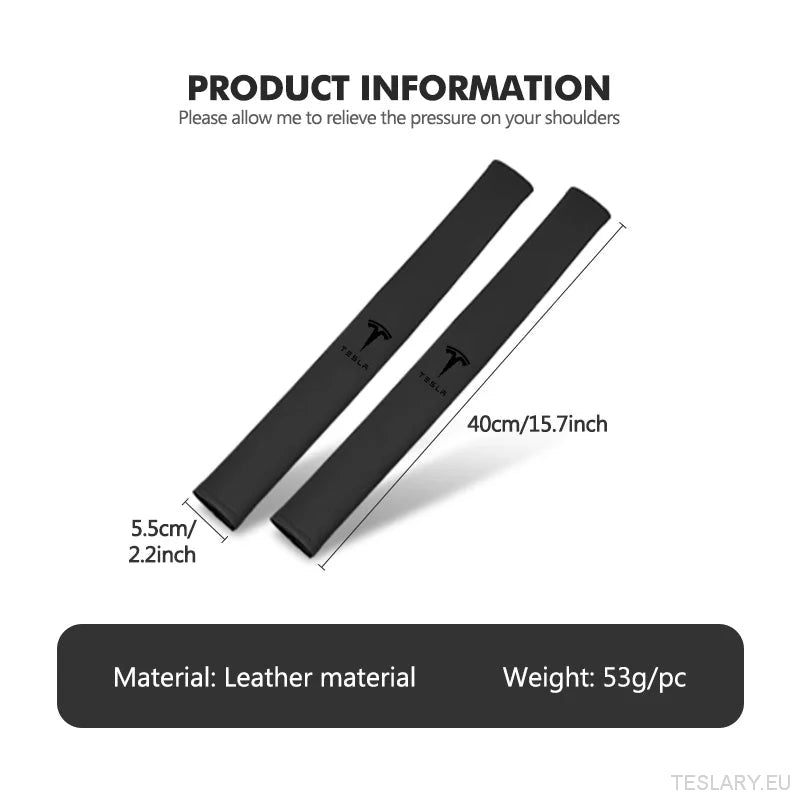 Tesla Seat Belt Comfort Pad - Premium Leather Shoulder Strap Cover with Logo - TESLARY Tesla Shop Accessories Europe Nederlands Ireland Deutschland Espana Alicante France Italia