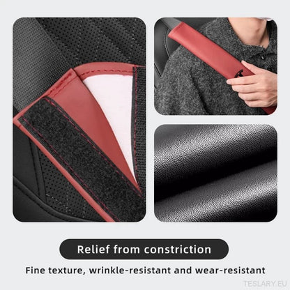 Tesla Seat Belt Comfort Pad - Premium Leather Shoulder Strap Cover with Logo - TESLARY Tesla Shop Accessories Europe Nederlands Ireland Deutschland Espana Alicante France Italia