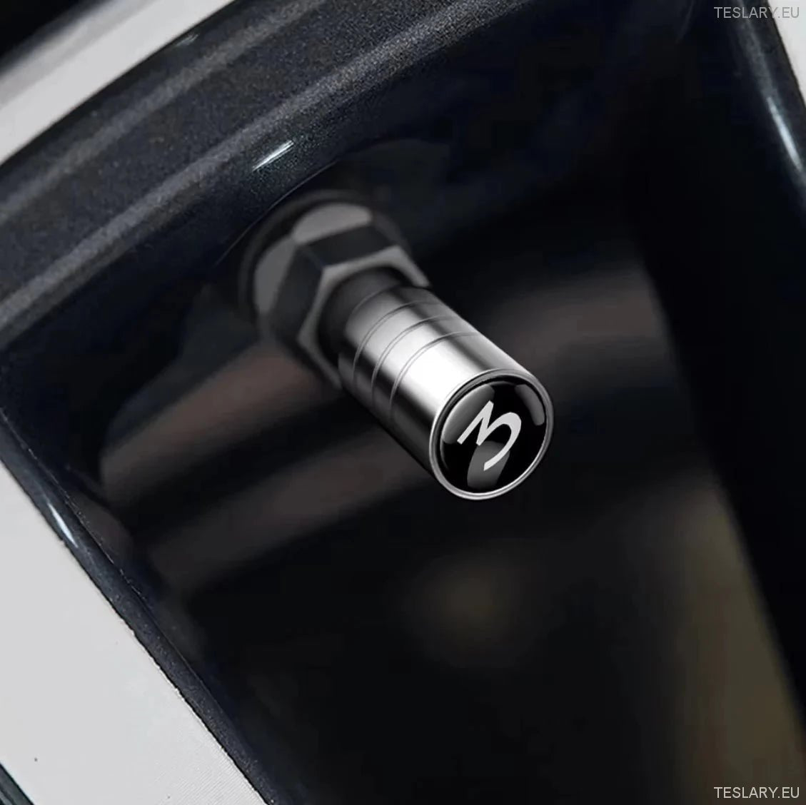 Tesla Tyre Air Valves with Model 3 or Model Y Logo - TESLARY Tesla Shop Accessories Europe Nederlands Ireland Deutschland Espana Alicante France Italia