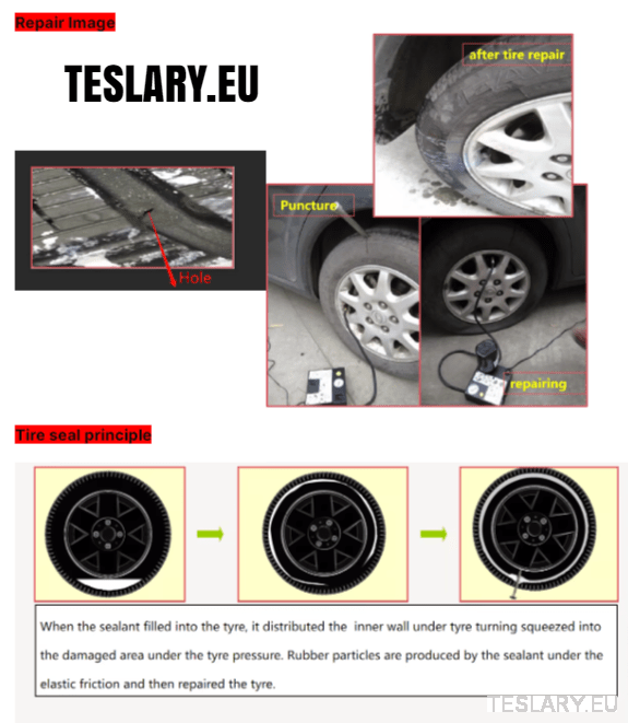 Tyre Puncture Repair Kit with Compressor and Storage Bag - TESLARY Tesla Shop Accessories Europe Nederlands Dublin Cork Ireland Deutschland Espana Alicante France Italia