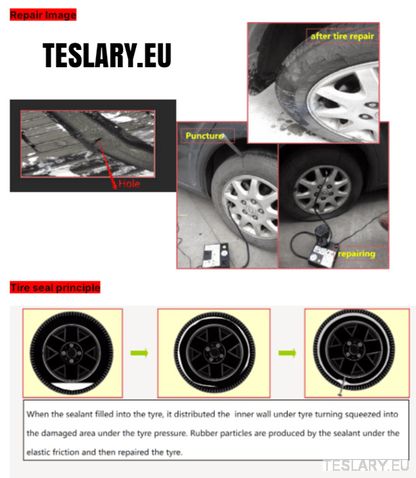 Tyre Puncture Repair Kit with Compressor and Storage Bag - TESLARY Tesla Shop Accessories Europe Nederlands Dublin Cork Ireland Deutschland Espana Alicante France Italia