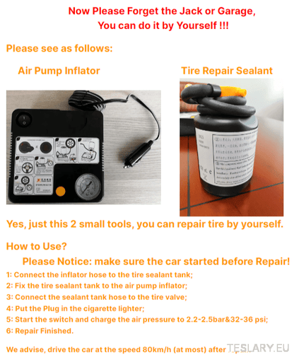 Tyre Puncture Repair Kit with Compressor and Storage Bag - TESLARY Tesla Shop Accessories Europe Nederlands Dublin Cork Ireland Deutschland Espana Alicante France Italia