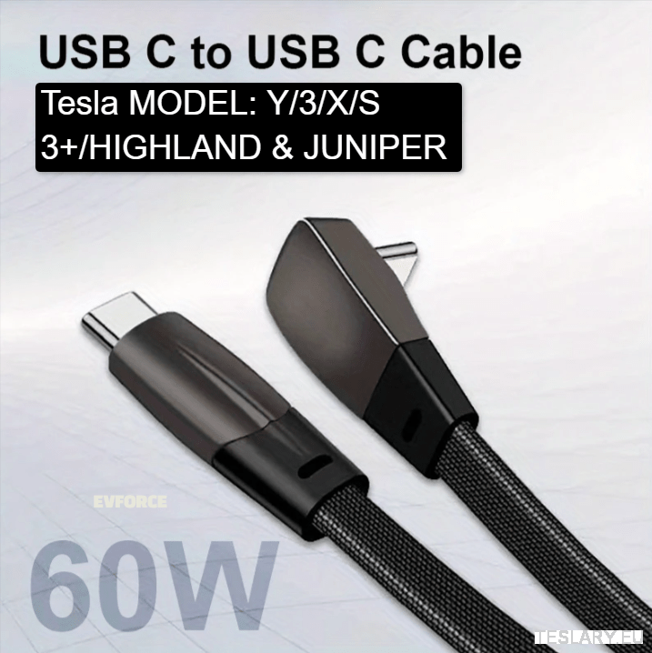 USB C TO USB C Elbow Fast Charging Cable for Tesla / BYD / EV Fast Charging TESLA Y/3/S/X/3+ - TESLARY Tesla Shop Accessories Europe Nederlands Dublin Cork Ireland Deutschland Espana Alicante France Italia