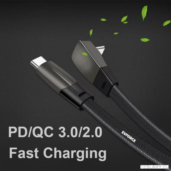 USB C TO USB C Elbow Fast Charging Cable for Tesla / BYD / EV Fast Charging TESLA Y/3/S/X/3+ - TESLARY Tesla Shop Accessories Europe Nederlands Dublin Cork Ireland Deutschland Espana Alicante France Italia